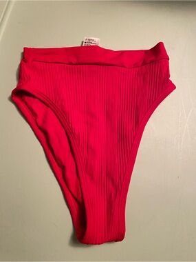 l*space Ribbed High-Waist Bikini Bottom in Bright Pink